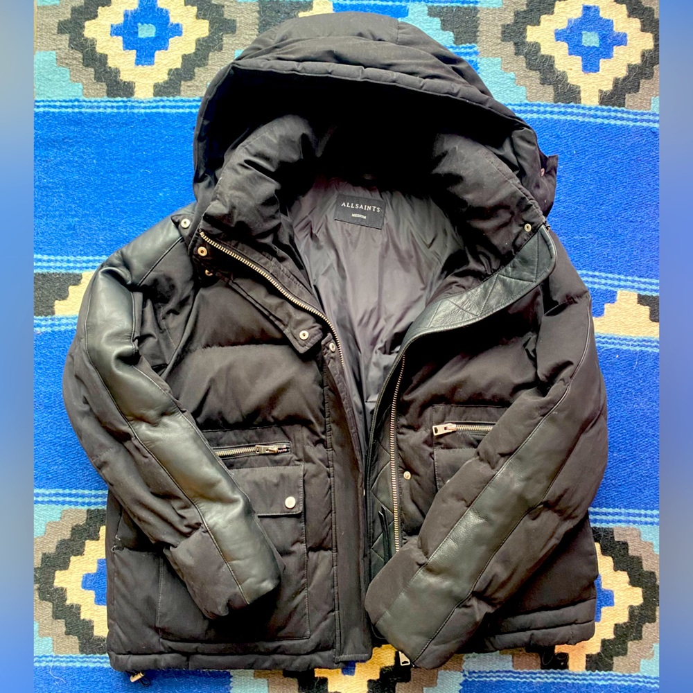 All Saints - oversized puffer coat - leather trim - as new!
